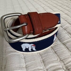 J. Crew Santa Polar Bear Christmas Holiday Print Belt Canvas Leather Men’s 32‎